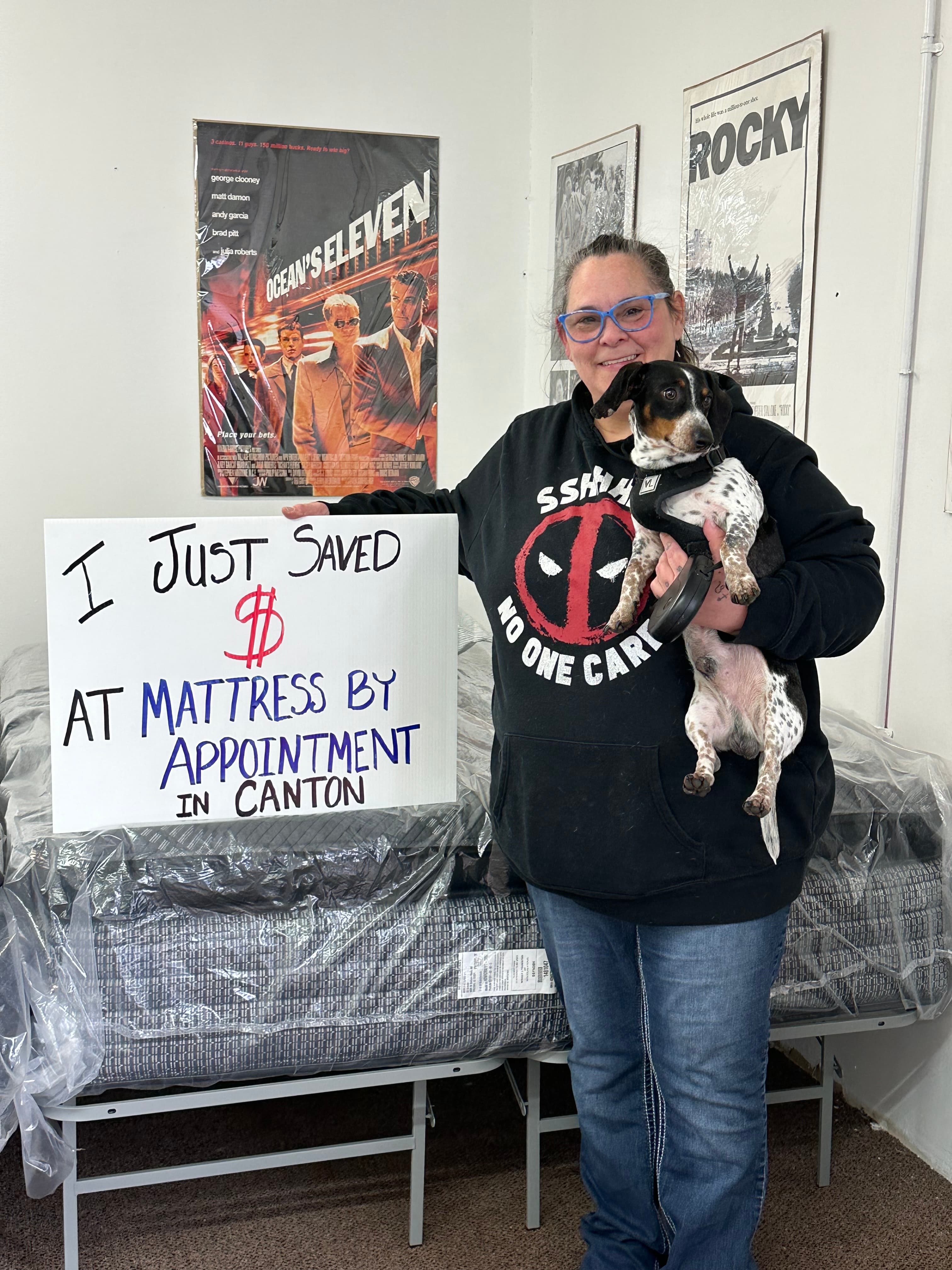 Happy customer with a new mattress from Mattress by Appointment Canton