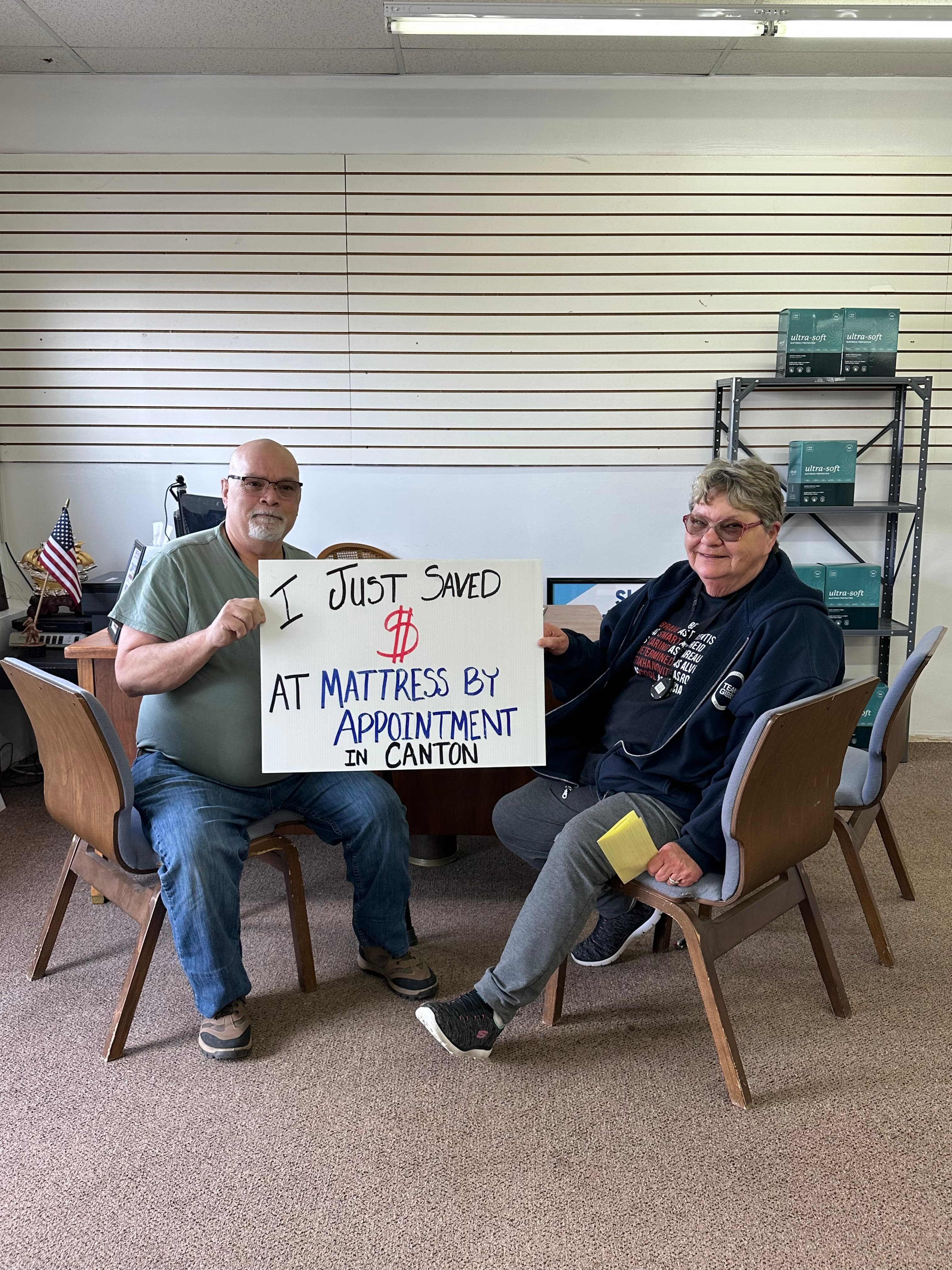 Happy customer with a new mattress from Mattress by Appointment Canton